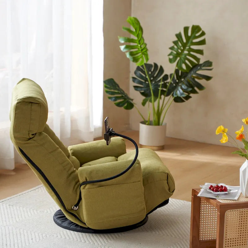 Poltrona reclinabile girevole a 360° in bouclé giallo/beige/verde/grigio, regolabile in 5 angolazioni, seduta singola