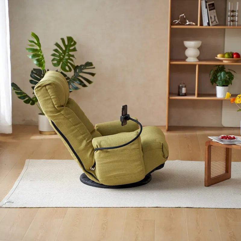 Poltrona reclinabile girevole a 360° in bouclé giallo/beige/verde/grigio, regolabile in 5 angolazioni, seduta singola