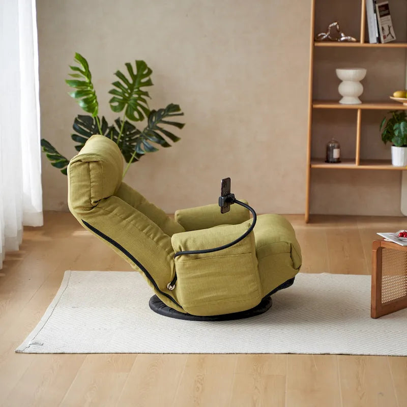 Poltrona reclinabile girevole a 360° in bouclé giallo/beige/verde/grigio, regolabile in 5 angolazioni, seduta singola