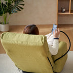 Poltrona reclinabile girevole a 360° in bouclé giallo/beige/verde/grigio, regolabile in 5 angolazioni, seduta singola