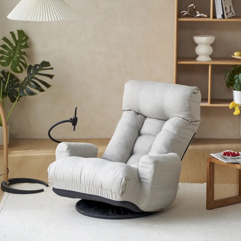 Poltrona reclinabile girevole a 360° in bouclé giallo/beige/verde/grigio, regolabile in 5 angolazioni, seduta singola