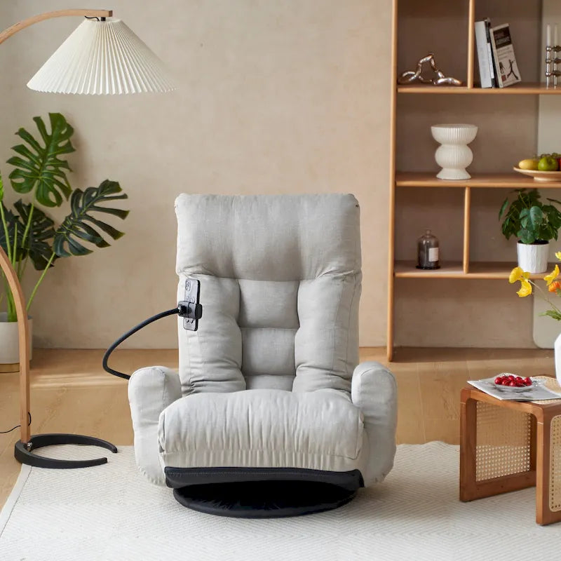 Poltrona reclinabile girevole a 360° in bouclé giallo/beige/verde/grigio, regolabile in 5 angolazioni, seduta singola