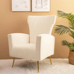 White 29.9  Wingback Arm Chair with Gold Legs