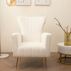 Poltrona singola Wingback in velluto bianco con gambe dorate