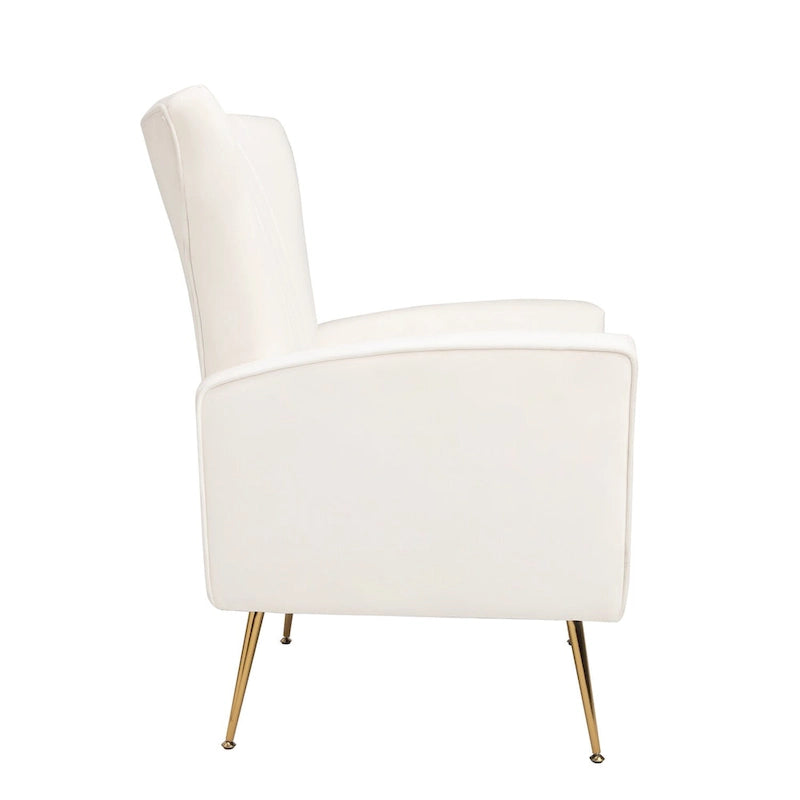 Poltrona singola Wingback in velluto bianco con gambe dorate