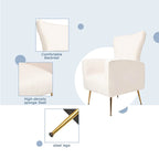 Poltrona singola Wingback in velluto bianco con gambe dorate