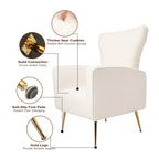 Poltrona singola Wingback in velluto bianco con gambe dorate