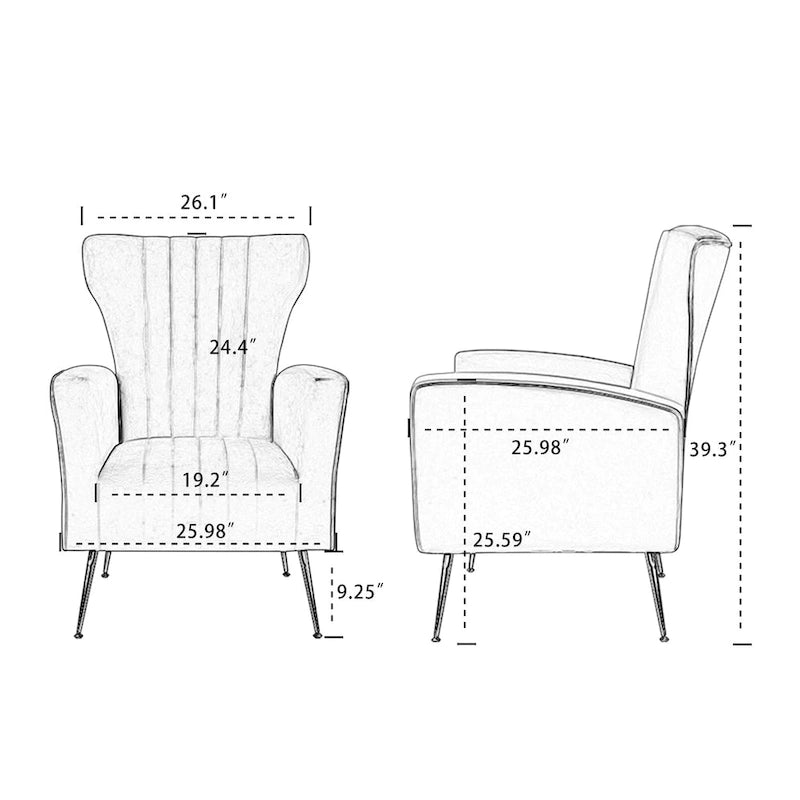 Poltrona singola Wingback in velluto bianco con gambe dorate