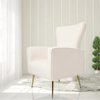 Poltrona singola Wingback in velluto bianco con gambe dorate