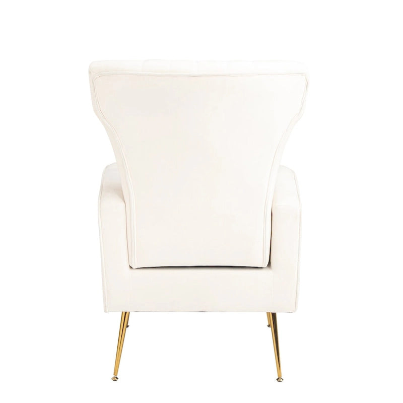 Poltrona singola Wingback in velluto bianco con gambe dorate