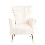 Poltrona singola Wingback in velluto bianco con gambe dorate