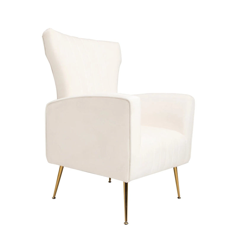 Poltrona singola Wingback in velluto bianco con gambe dorate