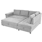 Divano letto estraibile a L grigio/grigio chiaro con contenitore, 3-4 posti
