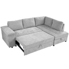 Divano letto estraibile a L grigio/grigio chiaro con contenitore, 3-4 posti