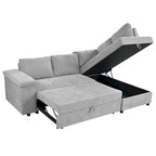 Divano letto estraibile a L grigio/grigio chiaro con contenitore, 3-4 posti