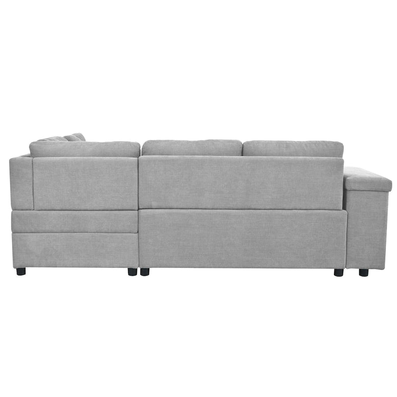 Divano letto estraibile a L grigio/grigio chiaro con contenitore, 3-4 posti