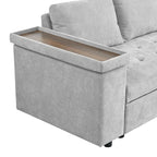 Divano letto estraibile a L grigio/grigio chiaro con contenitore, 3-4 posti
