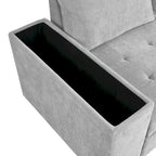Divano letto estraibile a L grigio/grigio chiaro con contenitore, 3-4 posti