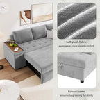Divano letto estraibile a L grigio/grigio chiaro con contenitore, 3-4 posti