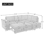 Divano letto estraibile a L grigio/grigio chiaro con contenitore, 3-4 posti