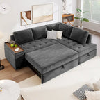Divano letto estraibile a L grigio/grigio chiaro con contenitore, 3-4 posti