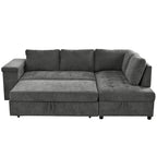 Divano letto estraibile a L grigio/grigio chiaro con contenitore, 3-4 posti