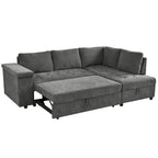 Divano letto estraibile a L grigio/grigio chiaro con contenitore, 3-4 posti