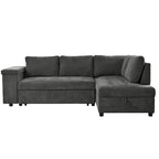 Divano letto estraibile a L grigio/grigio chiaro con contenitore, 3-4 posti