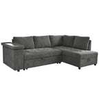Divano letto estraibile a L grigio/grigio chiaro con contenitore, 3-4 posti