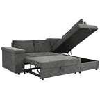 Divano letto estraibile a L grigio/grigio chiaro con contenitore, 3-4 posti