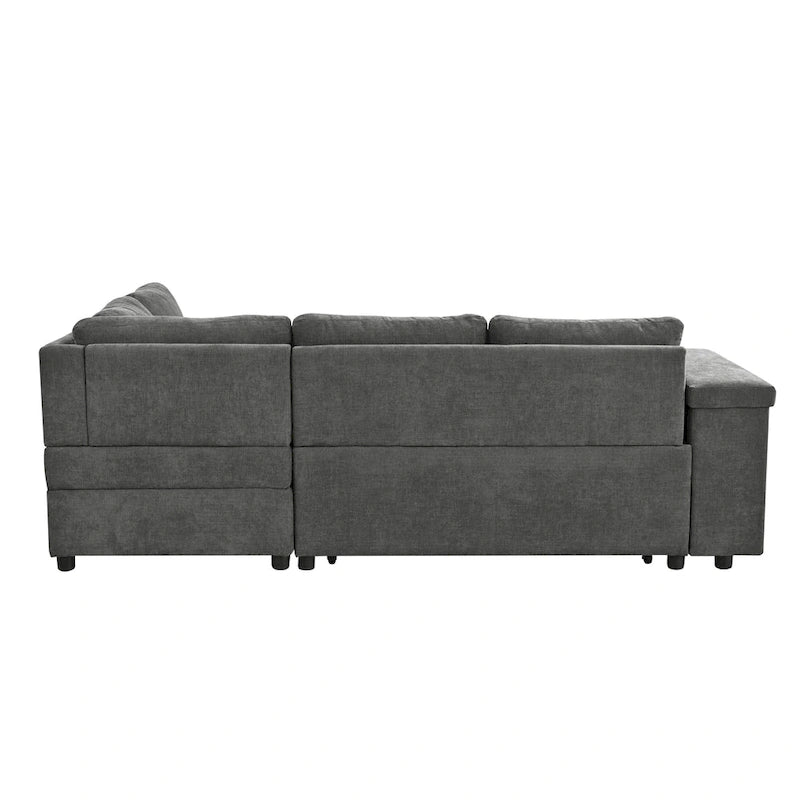 Divano letto estraibile a L grigio/grigio chiaro con contenitore, 3-4 posti
