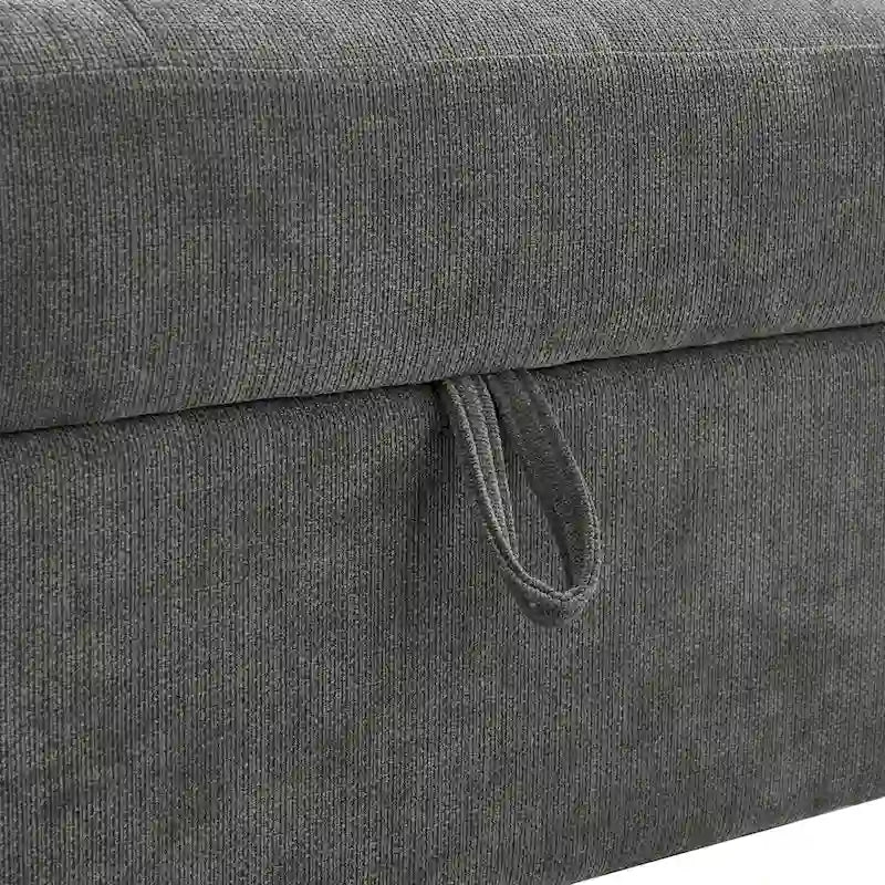 Divano letto estraibile a L grigio/grigio chiaro con contenitore, 3-4 posti