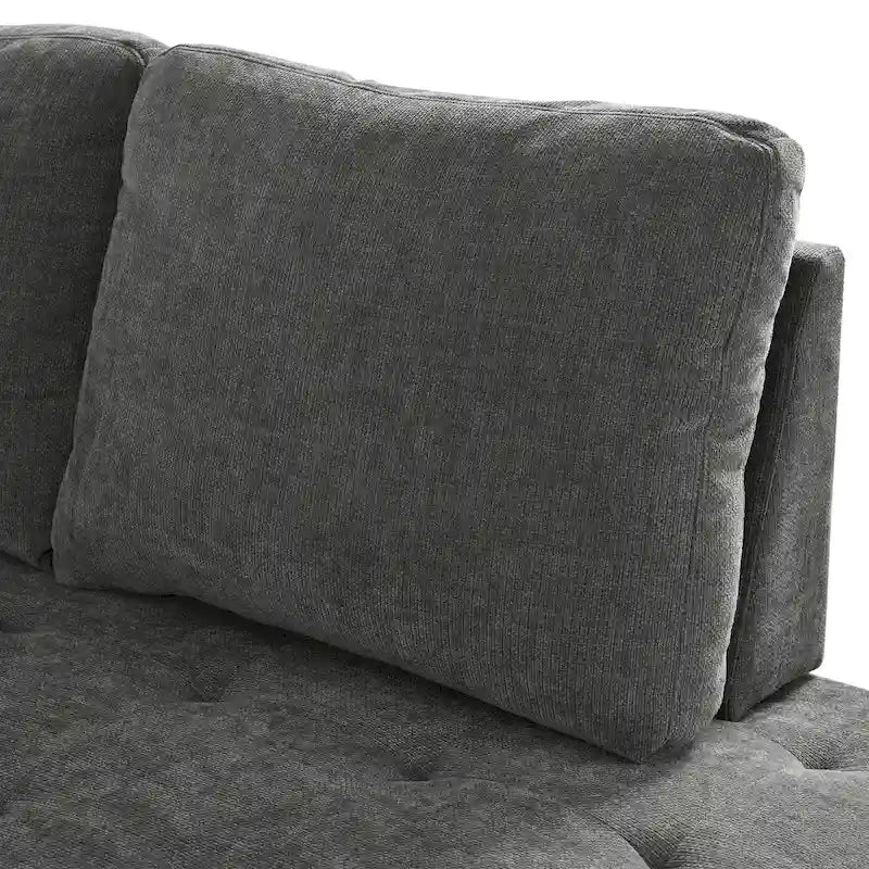 Divano letto estraibile a L grigio/grigio chiaro con contenitore, 3-4 posti