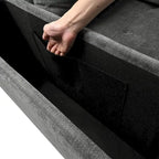 Divano letto estraibile a L grigio/grigio chiaro con contenitore, 3-4 posti