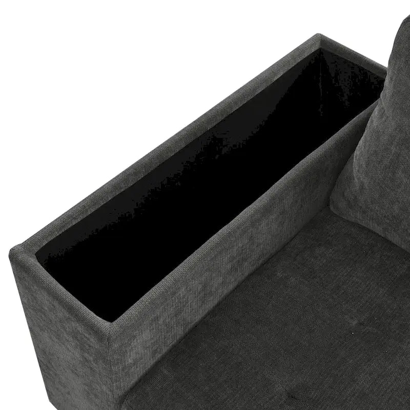 Divano letto estraibile a L grigio/grigio chiaro con contenitore, 3-4 posti