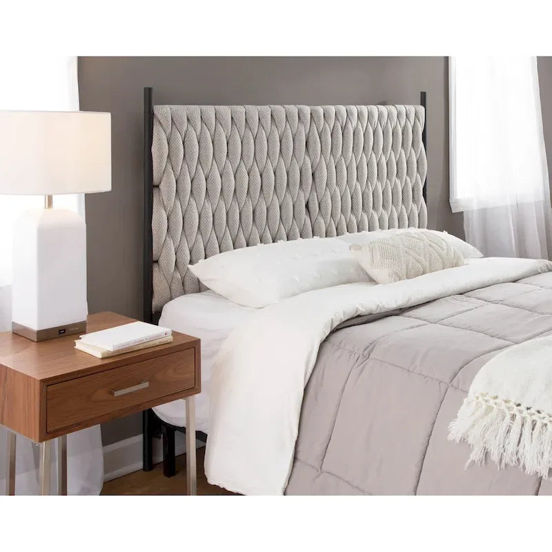 Testiera imbottita trapuntata intrecciata Queen grigio/crema/blu