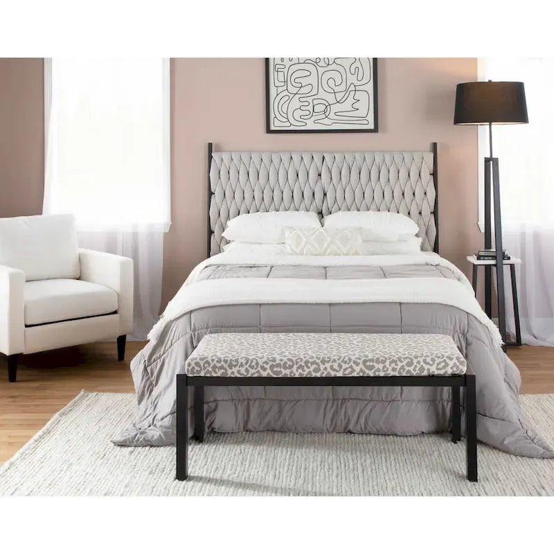 Testiera imbottita trapuntata intrecciata Queen grigio/crema/blu