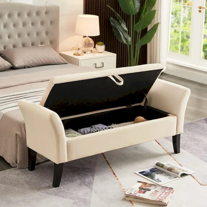 Panca letto contenitore in velluto grigio / arancione / beige, seduta singola