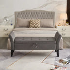 Panca letto contenitore in velluto grigio / arancione / beige, seduta singola