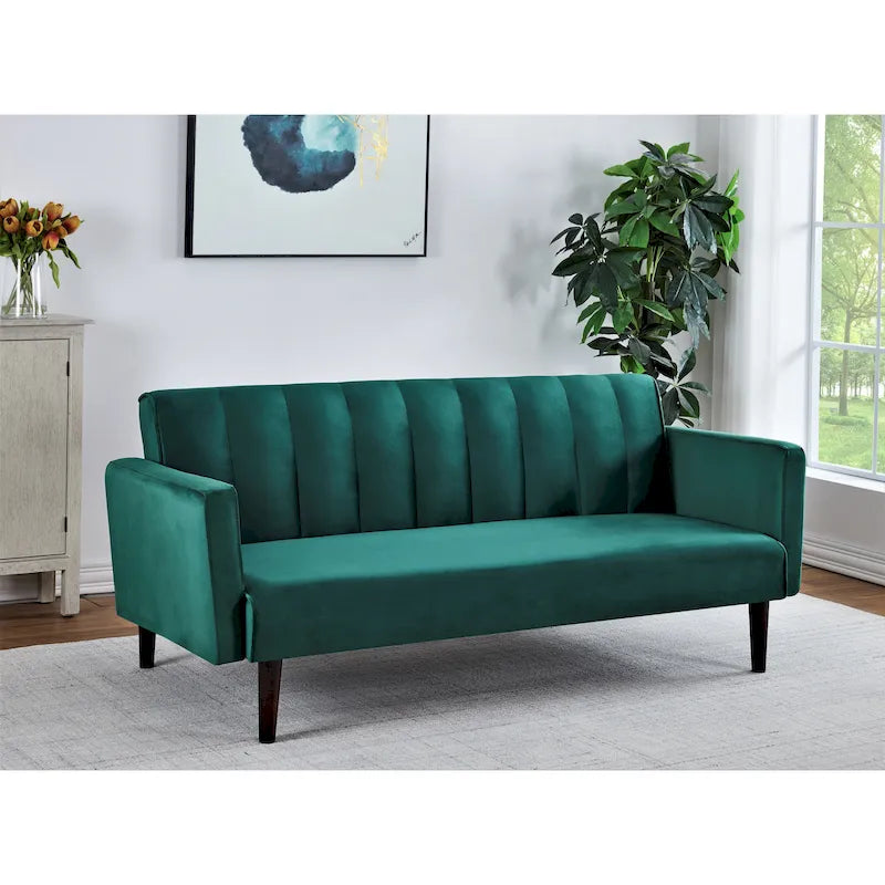 Divano Letto Convertibile Tufted in Velluto, 2 Posti, Nero / Rosa / Verde / Blu Scuro / Grigio