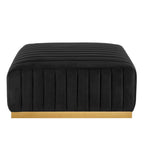 Pouf in velluto trapuntato a canali con base dorata, multi-seduta, 5 colori