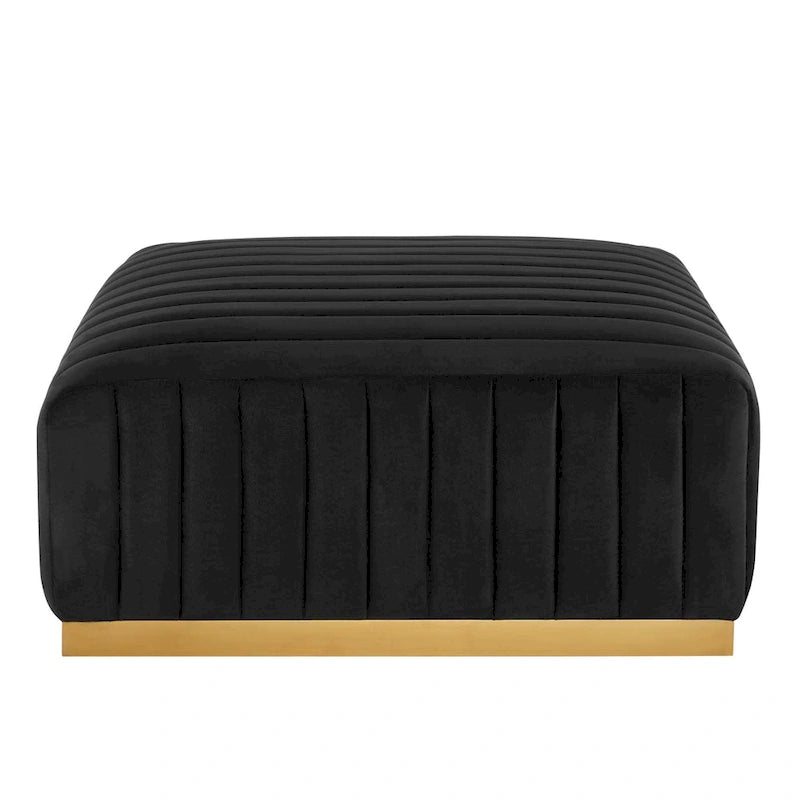 Pouf in velluto trapuntato a canali con base dorata, multi-seduta, 5 colori