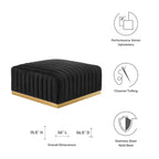 Pouf in velluto trapuntato a canali con base dorata, multi-seduta, 5 colori