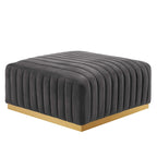 Pouf in velluto trapuntato a canali con base dorata, multi-seduta, 5 colori