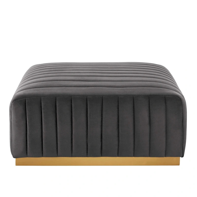 Pouf in velluto trapuntato a canali con base dorata, multi-seduta, 5 colori