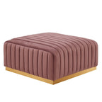 Pouf in velluto trapuntato a canali con base dorata, multi-seduta, 5 colori
