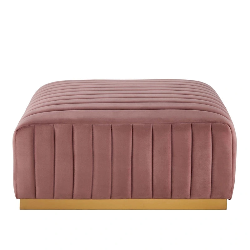 Pouf in velluto trapuntato a canali con base dorata, multi-seduta, 5 colori
