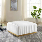 Pouf in velluto trapuntato a canali con base dorata, multi-seduta, 5 colori