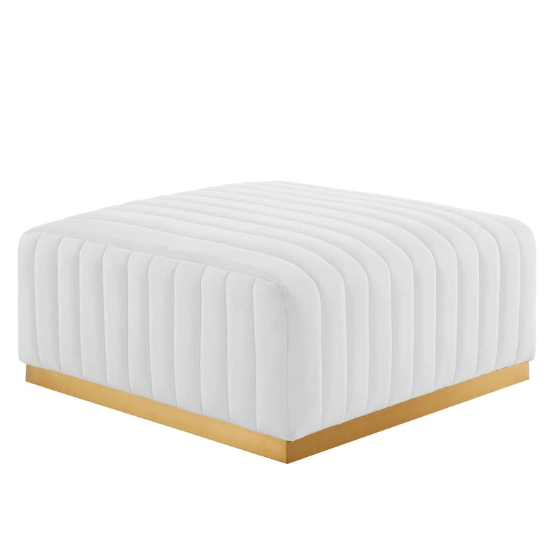 Pouf in velluto trapuntato a canali con base dorata, multi-seduta, 5 colori