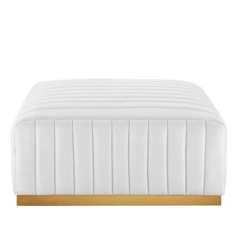 Pouf in velluto trapuntato a canali con base dorata, multi-seduta, 5 colori
